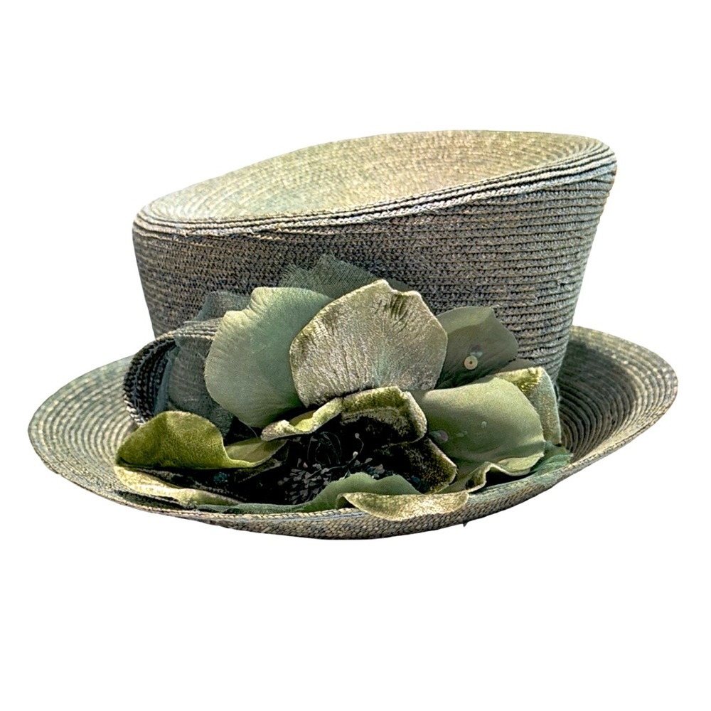 Nordstrom | Sea-foam Straw Top Hat w Floral Appliqué | Elegant | Made in Italy